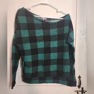 Off Shoulder, Green Plaid Shirt